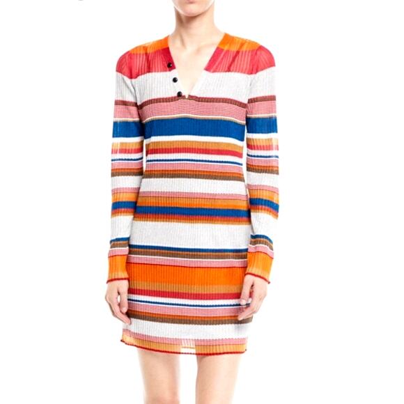 Rag & Bone Katie Mini Dress in Metallic Stripe Ribbed Knit Size M V-Neckline - Picture 3 of 10
